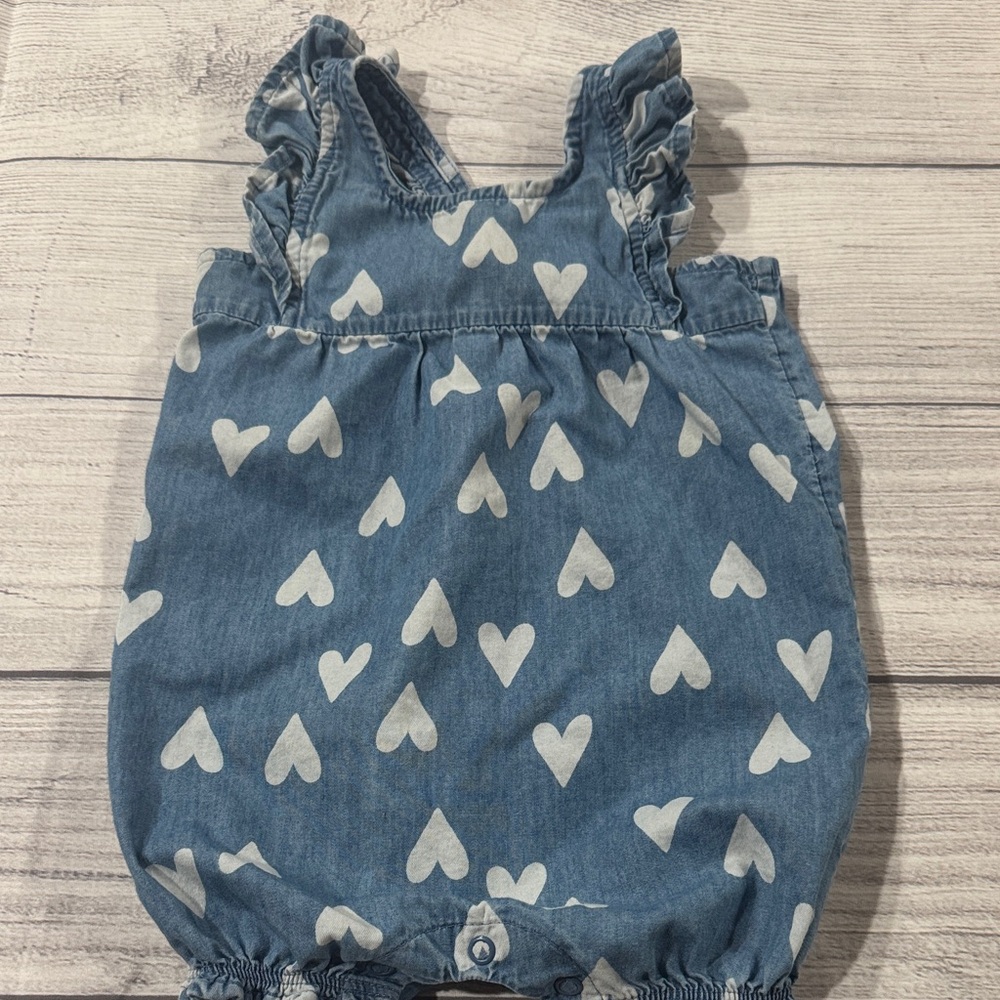 Carter's Baby Girls Blue Chambray Heart Print Romper